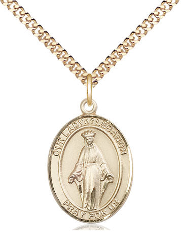 Our Lady of Lebanon Catholic Patron Saint Medal, gold-filled, Bliss Manufacturing