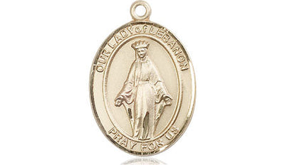 Our Lady of Lebanon Catholic Patron Saint Medal, 14kt gold, Bliss Manufacturing