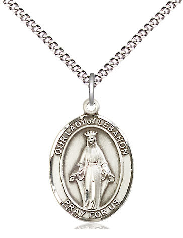 Our Lady of Lebanon Catholic Patron Saint Medal, pewter / sterling silver / gold-filled (view 4), Bliss Manufacturing