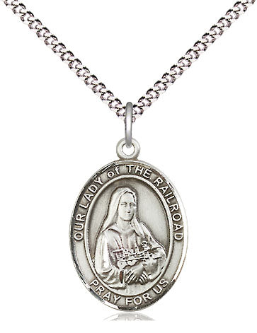 Our Lady of the Railroad Catholic Patron Saint Medal, pewter / sterling silver / gold-filled (view 4), Bliss Manufacturing