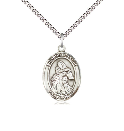 St Prophet Isaiah Catholic Saint Sterling Silver Medium Medal with Plated Chain, Bliss Manufacturing