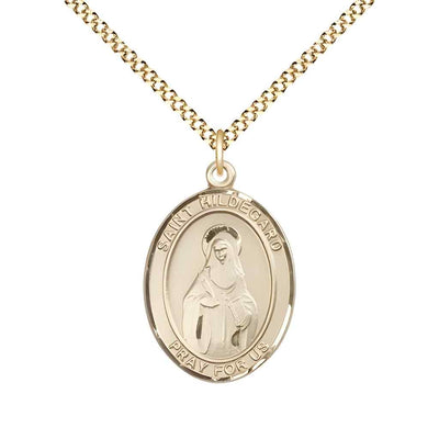 medium 14kt gold filled st hildegard von bingen medal on a 18 inch gold plate light curb chain, Bliss Manufacturing