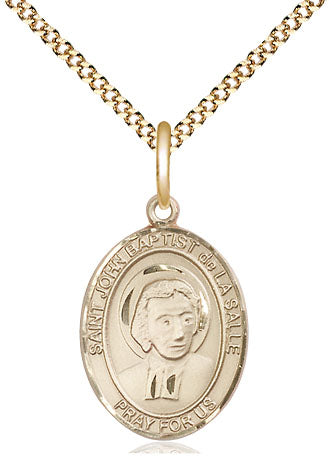 St John Baptist de la Salle Medal Necklace, gold-filled, Bliss Manufacturing
