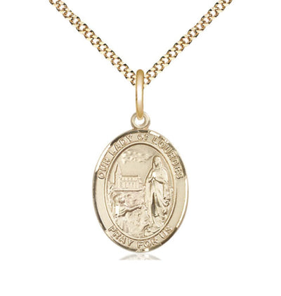 Our Lady of Lourdes Catholic Patron Saint Medium 14kt Gold-filled Medal with Chain, Bliss Manufacturing