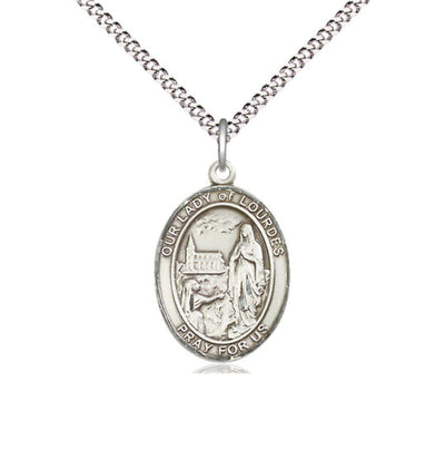 Our Lady of Lourdes Catholic Patron Saint Medium Sterling Silver Medal with Chain, Bliss Manufacturing
