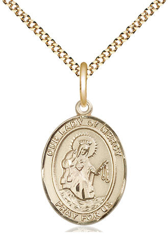 Our Lady of Mercy Catholic Patron Saint Medal, gold-filled, Bliss Manufacturing