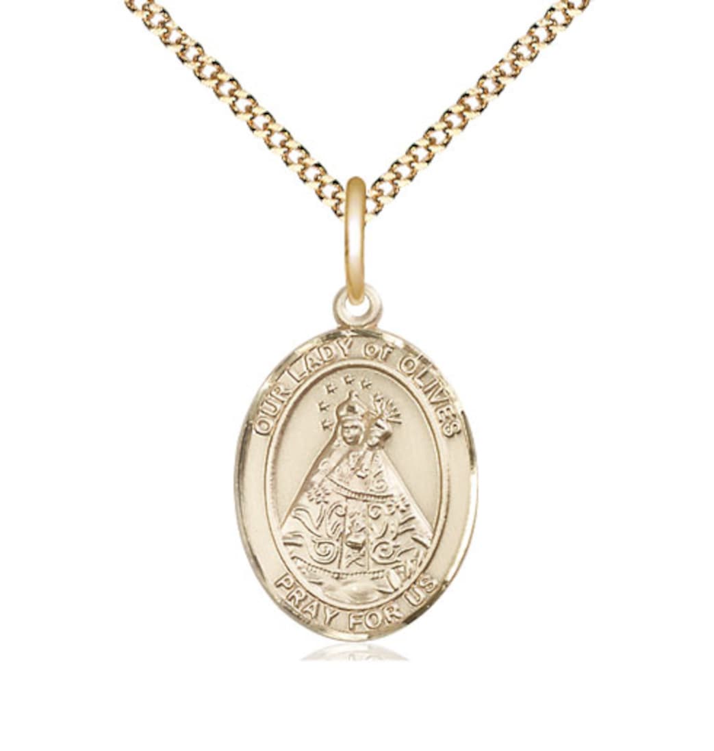 Bliss Our Lady of Olives Catholic Patron Saint Gold-filled Medium Medal with Plated Chain,