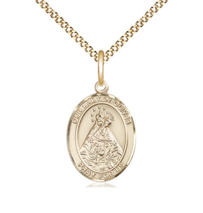 Our Lady of Olives Catholic Patron Saint Gold-filled Medium Medal with Plated Chain, Bliss Manufacturing