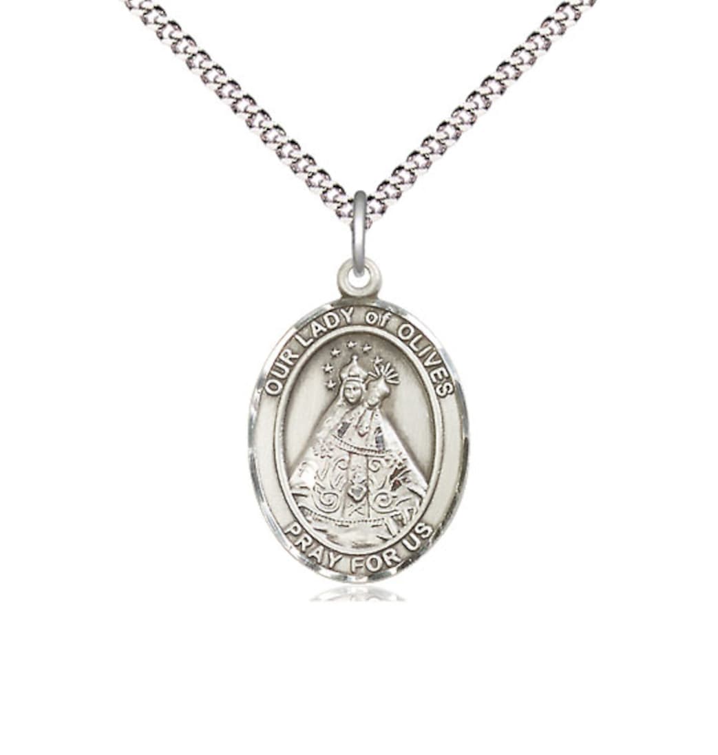 Bliss Our Lady of Olives Catholic Patron Saint Sterling Silver Medium Medal with Plated Chain,