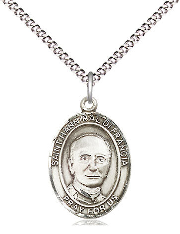 medium st hannibal sterling silver medal on a 18inch light rhodium-plated curb chain, Bliss Manufacturing