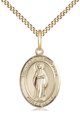 Our Lady Virgin of the Globe Catholic Patron Saint Medal, gold-filled, Bliss Manufacturing