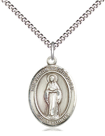 Our Lady Virgin of the Globe Catholic Patron Saint Medal, pewter / sterling silver / gold-filled (view 4), Bliss Manufacturing