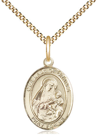 Our Lady Of Grapes Catholic Patron Saint Medal, gold-filled, Bliss Manufacturing