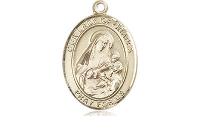 Our Lady Of Grapes Catholic Patron Saint Medal, 14kt gold, Bliss Manufacturing