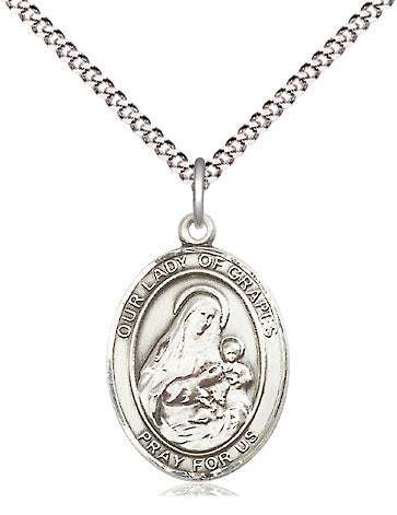 Our Lady Of Grapes Catholic Patron Saint Medal, pewter / sterling silver / gold-filled (view 4), Bliss Manufacturing