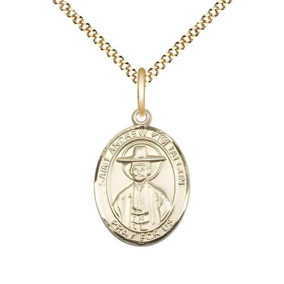 Medium St Andrew Kim Taegon 14kt Gold-filled Medal Necklace with Gold Plated Chain, Bliss Manufacturing