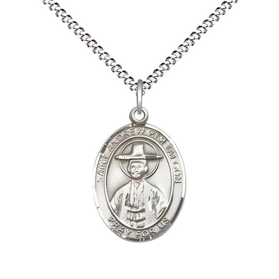 Medium St Andrew Kim Taegon Pewter Medal Necklace with Plated Chain, Bliss Manufacturing