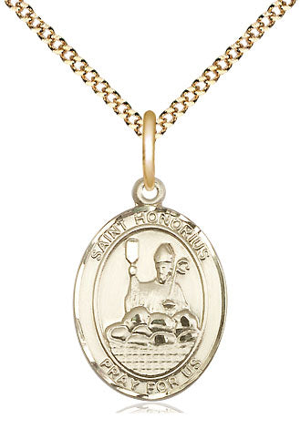 bliss manufacturing medium 14kt gold filled st honorius of amiens medal on a 18 inch gold plate light curb chain,