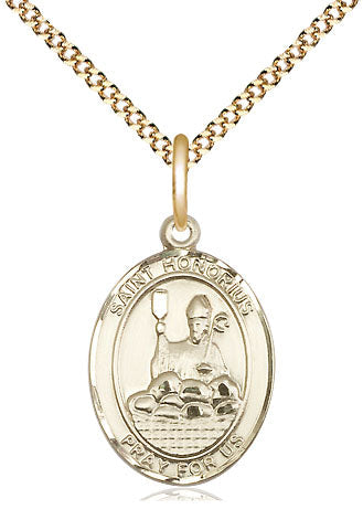 medium 14kt gold filled st honorius of amiens medal on a 18 inch gold plate light curb chain, Bliss Manufacturing