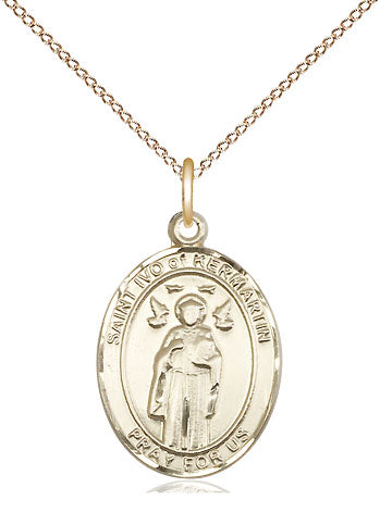 Medium Gold-filled St Ivo of Kelmartin Catholic Saint Medal with Plated Chain, Bliss Manufacturing