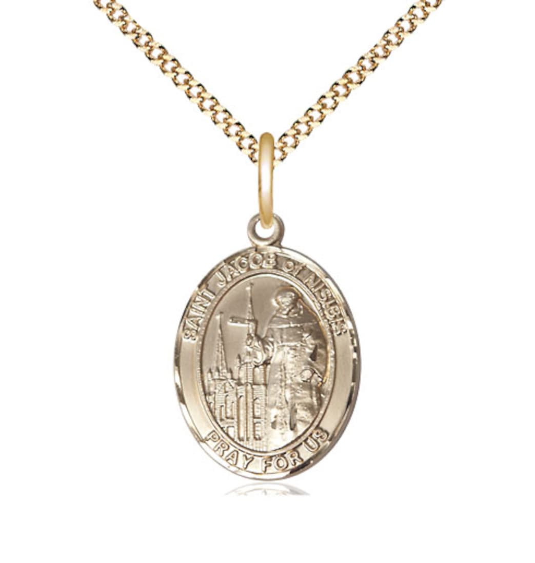 Bliss Gold Filled St Jacob of Nisibis Pendant on a 18 inch Gold Plate Light Curb Chain,