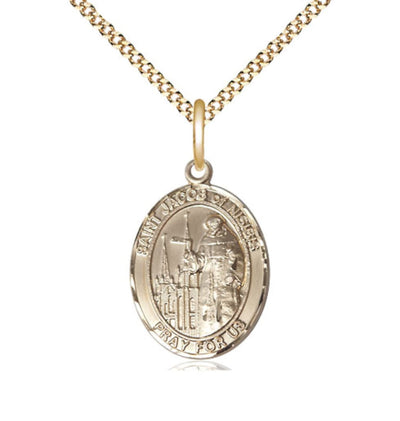 Gold Filled St Jacob of Nisibis Pendant on a 18 inch Gold Plate Light Curb Chain, Bliss Manufacturing