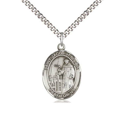 Sterling Silver St Jacob of Nisibis Pendant on a 18 inch Plated Light Curb Chain, Bliss Manufacturing