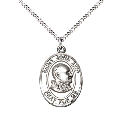 Medium Saint John XXIII Pewter Oval Medal Pendant with 18" Rhodium-plated Curb Chain with Deluxe Gift Box | Bliss Manufacturing