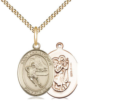 St Christopher Ice Hockey Player Catholic Patron Saint Medal, gold-filled, Bliss Manufacturing