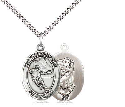 St Christopher Ice Hockey Player Catholic Patron Saint Medal, pewter, Bliss Manufacturing