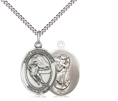 St Christopher Ice Hockey Player Catholic Patron Saint Medal, sterling silver, Bliss Manufacturing