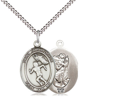 St Christopher Track & Field Women Catholic Patron Saint Medal, pewter / sterling silver / gold-filled, Bliss Manufacturing