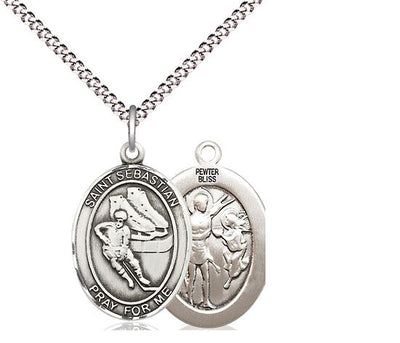St Sebastian Ice Hockey Player Catholic Patron Saint Medal, pewter / sterling silver / gold-filled, Bliss Manufacturing