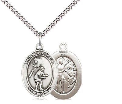 St Sebastian Tennis Catholic Patron Saint Medal, pewter / sterling silver / gold-filled (view 2), Bliss Manufacturing