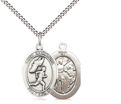 St Sebastian Track and Field Catholic Patron Saint Medal, pewter / sterling silver / gold-filled (view 2), Bliss Manufacturing