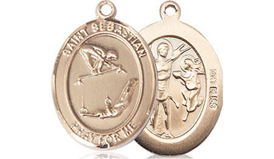 St Sebastian Gymnastics Catholic Patron Saint Medal, pewter / sterling silver / gold-filled (view 4), Bliss Manufacturing