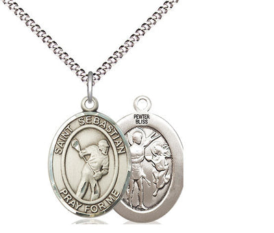 St Sebastian Lacrosse Catholic Patron Saint Medal, pewter / sterling silver / gold-filled, Bliss Manufacturing