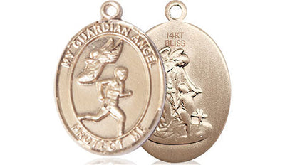 Guardian Angel Male Track & Field Catholic Patron Saint Medal, pewter / sterling silver / gold-filled (view 3), Bliss Manufacturing