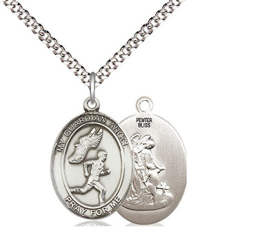 Guardian Angel Male Track & Field Catholic Patron Saint Medal, pewter / sterling silver / gold-filled, Bliss Manufacturing