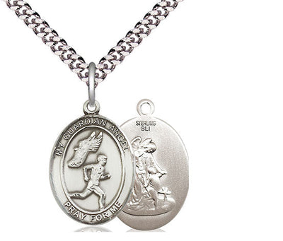 Guardian Angel Male Track & Field Catholic Patron Saint Medal, pewter / sterling silver / gold-filled (view 2), Bliss Manufacturing