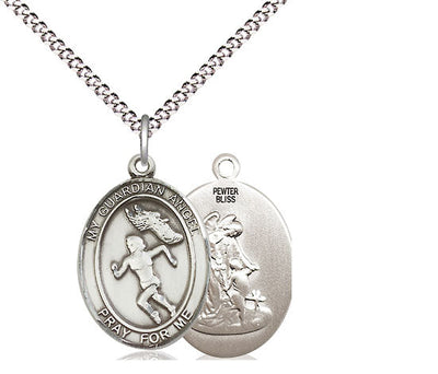 Guardian Angel Female Track & Field Catholic Patron Saint Medal, pewter / sterling silver / gold-filled, Bliss Manufacturing