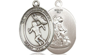 Guardian Angel Female Track & Field Catholic Patron Saint Medal, pewter / sterling silver / gold-filled (view 3), Bliss Manufacturing