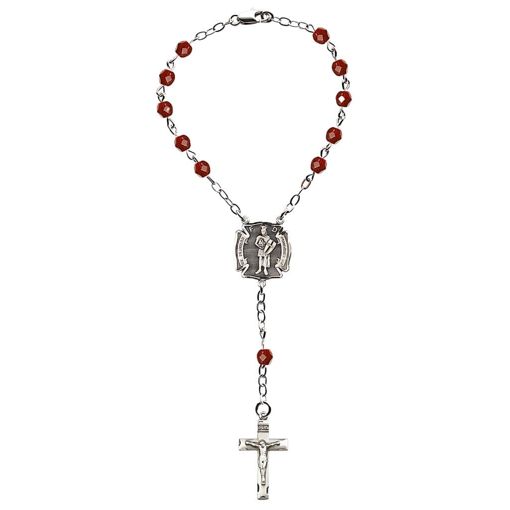 Bliss Manufacturing One Decade Saint Florian 6mm Ruby Fire Polished Beads Fire Fighter Auto Rosary,