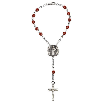 One Decade Saint Florian 6mm Ruby Fire Polished Beads Fire Fighter Auto Rosary, Bliss Manufacturing