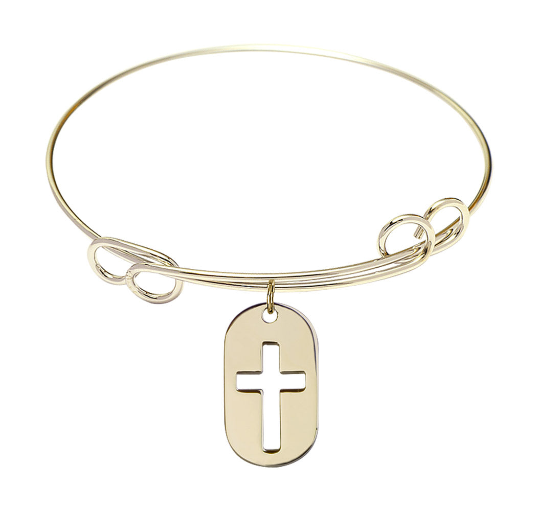 Bliss Gold-filled Cross Dog Tag Round Double Loop Bangle Bracelet