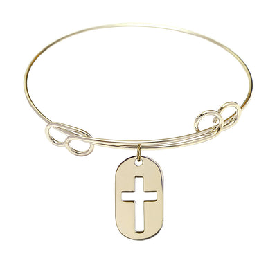 Gold-filled Cross Dog Tag Round Double Loop Bangle Bracelet, Bliss Manufacturing