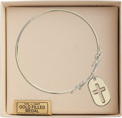 Gold-filled Cross Dog Tag Round Double Loop Bangle Bracelet (view 2), Bliss Manufacturing