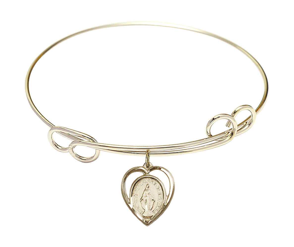 Bliss Gold-filled Miraculous Heart Round Double Loop Bangle Bracelet