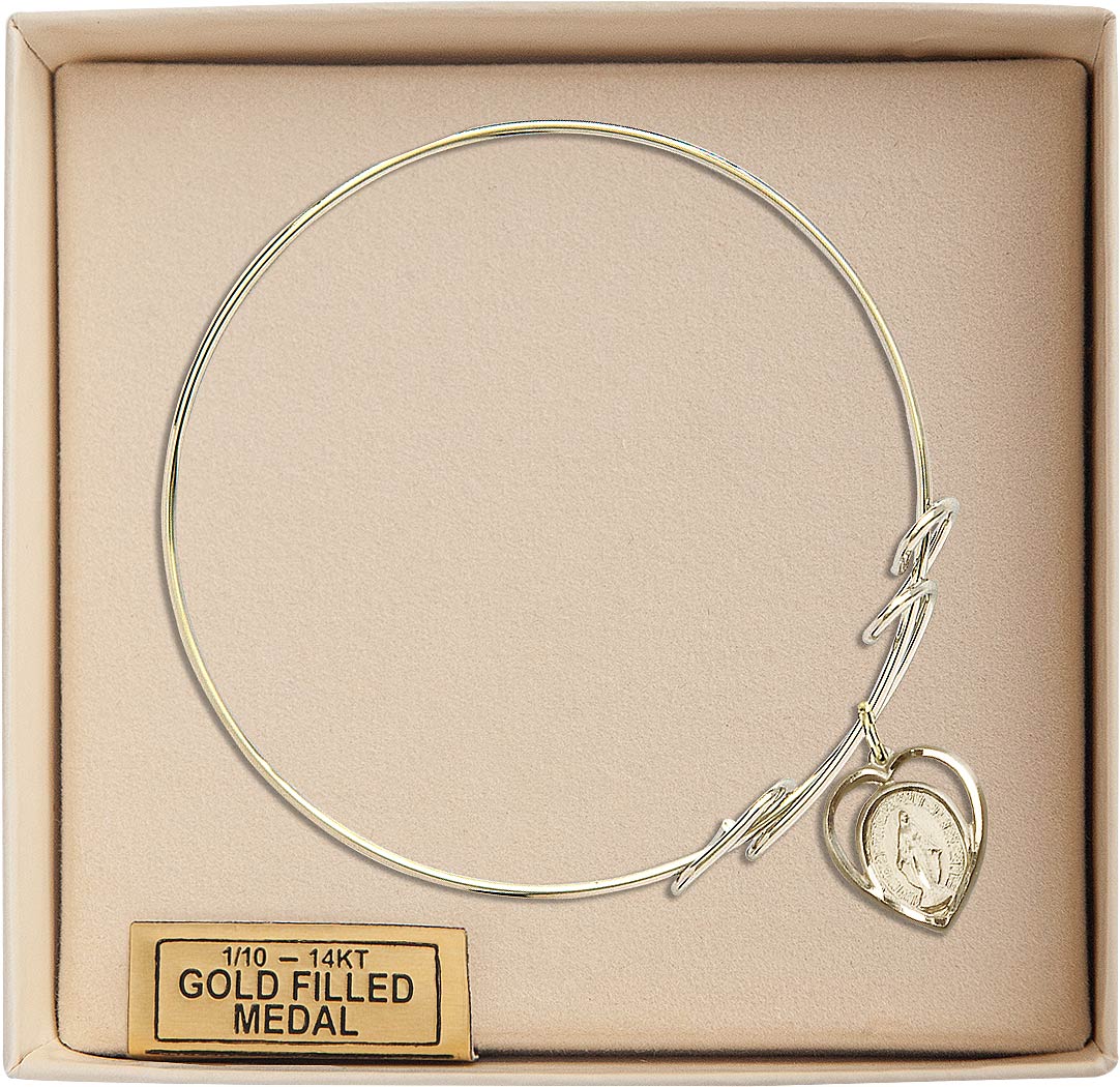 Bliss Gold-filled Miraculous Heart Round Double Loop Bangle Bracelet