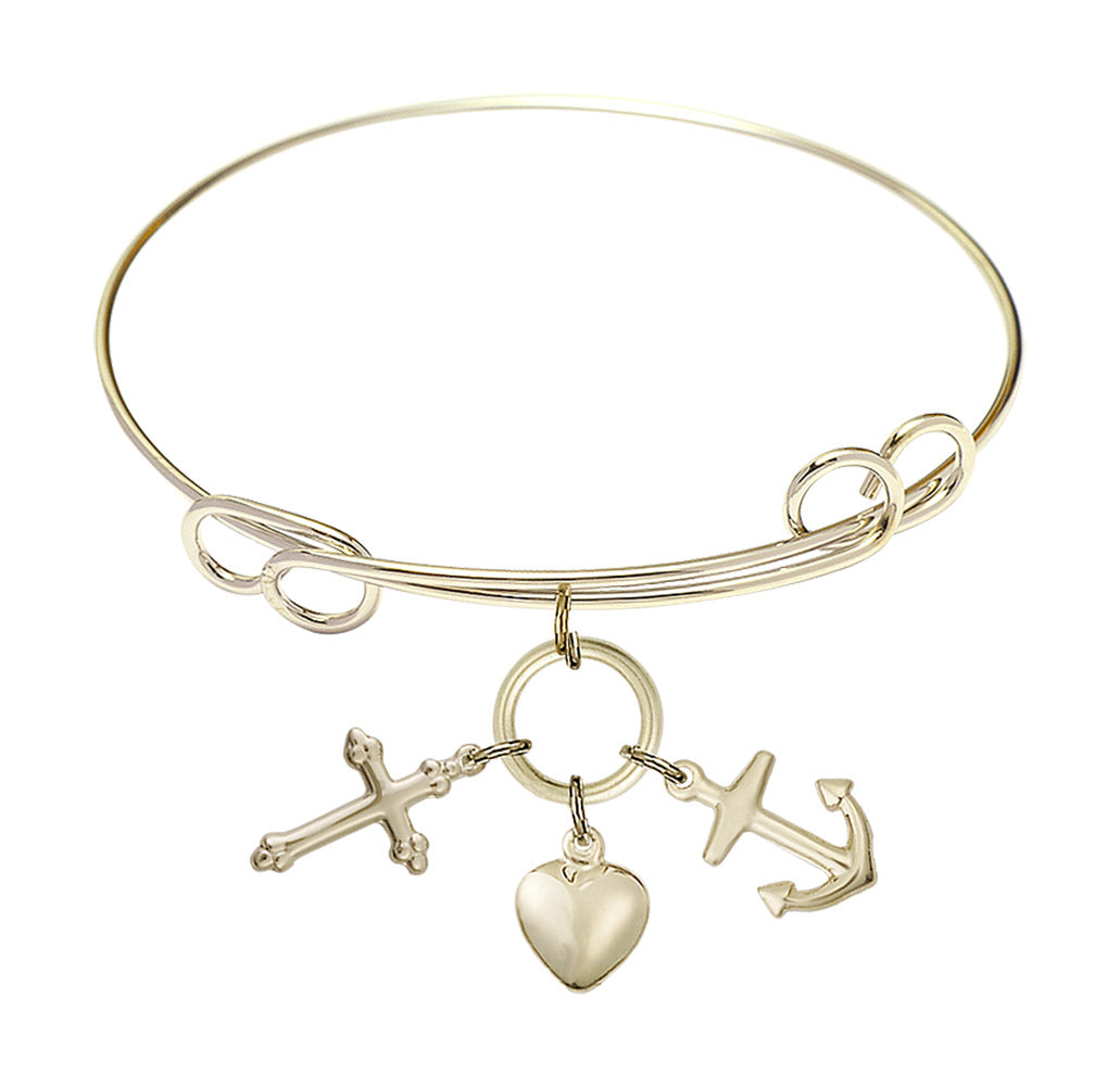 Bliss Gold-filled Faith, Hope & Charity Round Double Loop Bangle Bracelet